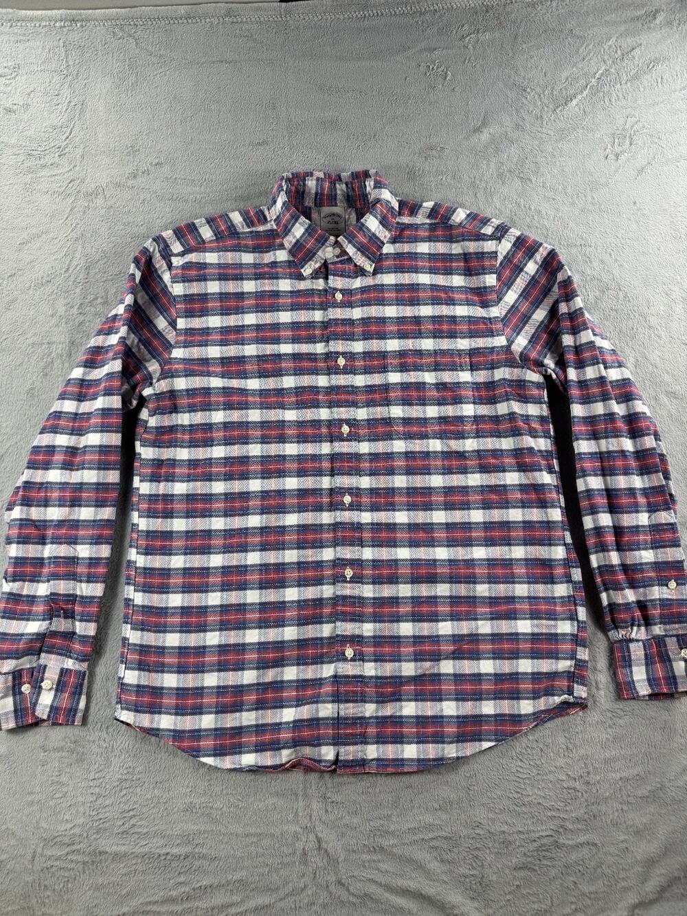 Brooks Brothers Mens Medium Red White Blue Plaid Oxford Button Down Casual